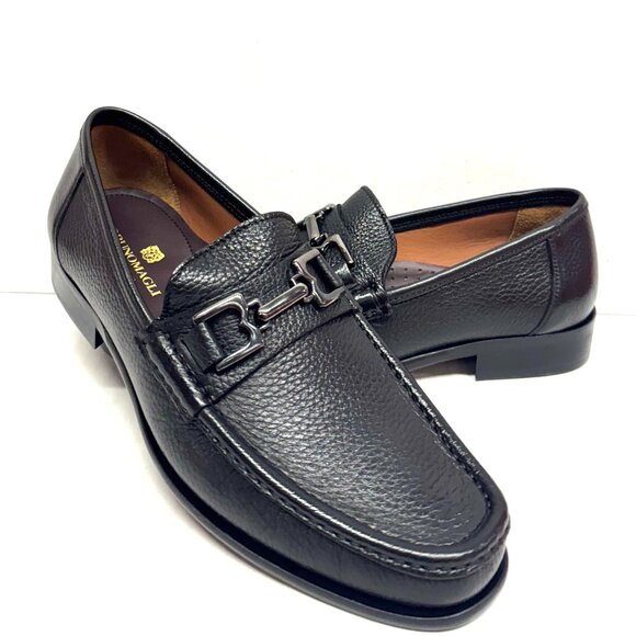 BRUNO MAGLI MEN\'S TRIESTE LEATHER SLIP ON LOAFER SHOES BLACK SIZE 8.5 M